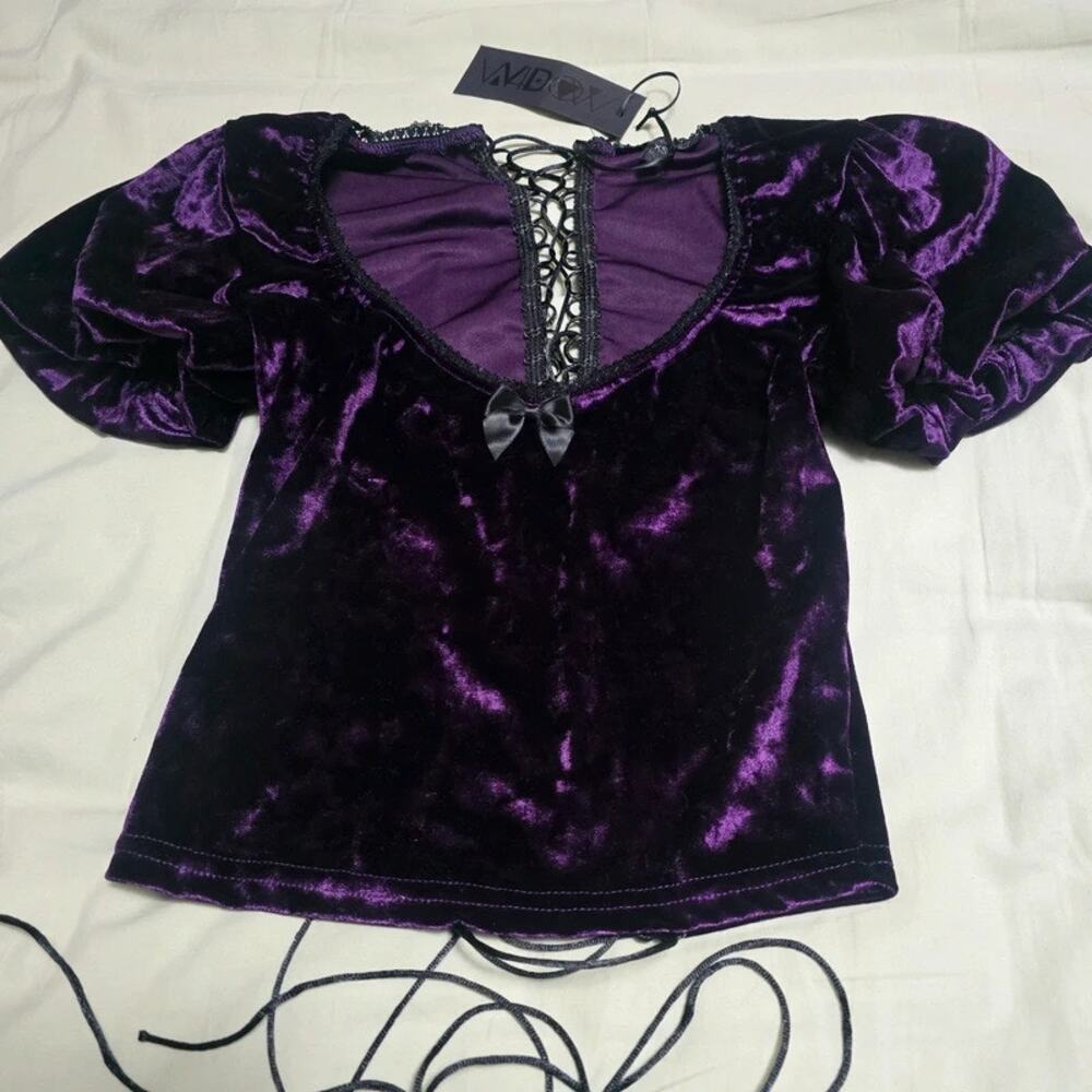 Dolls Kill Widow Velvet Puffy Renaissance Sleeves Baby Doll Lace up Back XS